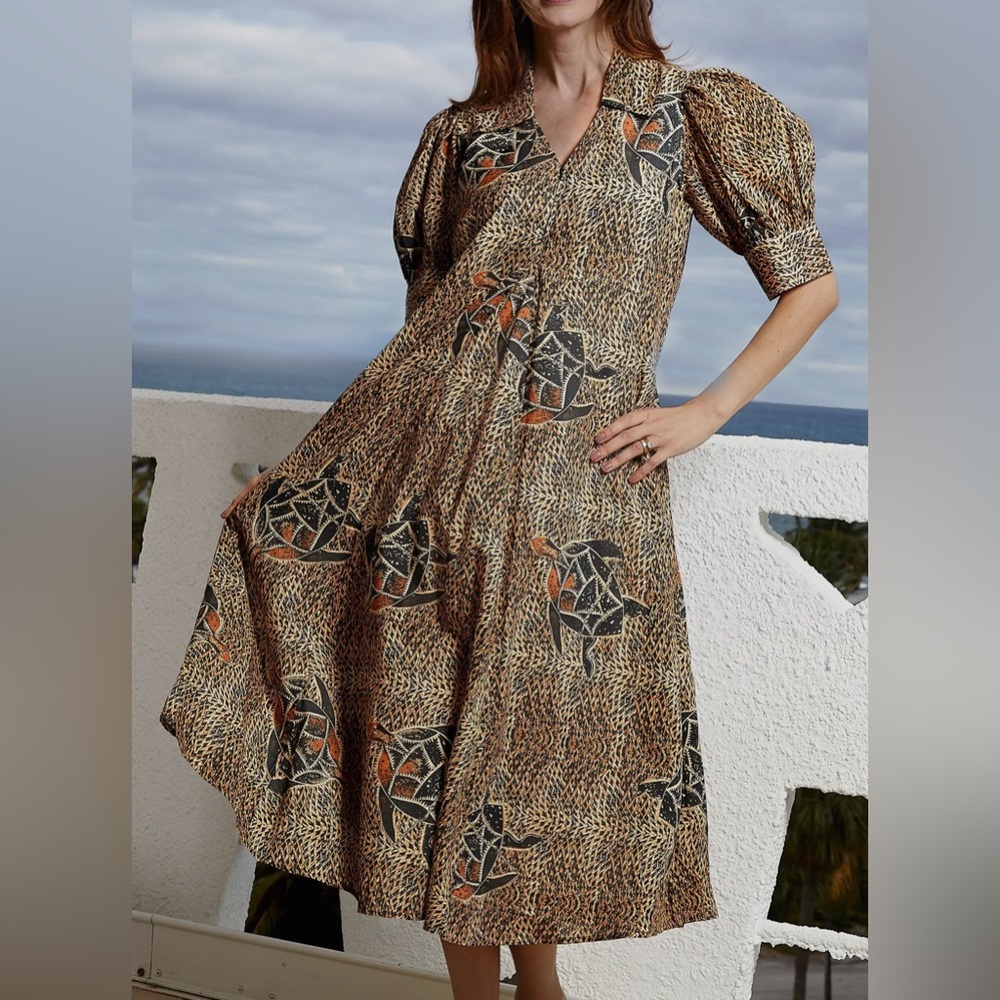 Dizzy Lizzie Montauk Trapeze Turtle Leopard Print Dress NWT